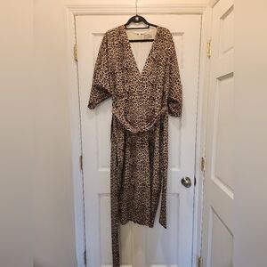 ASOS Pin Up Rockabilly Leopard Print Kaftan Sleeve Bodycon Pencil Dress 12 L